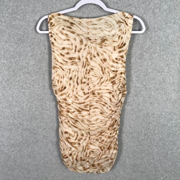 Jane Delancey Top Medium Tan Brown Tank Blouse Animal Mesh Strap Knot Ruched - Picture 7 of 8